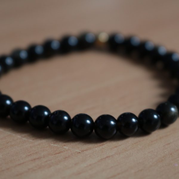 Bracelet Obsidienne Dorée – Perles 6mm