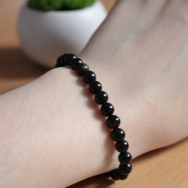 Bracelet Obsidienne Dorée – Perles 6mm