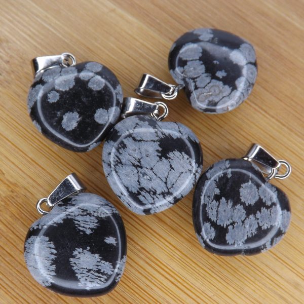 Pendentif Obsidienne Flocons Neige Cœur (20mm) A