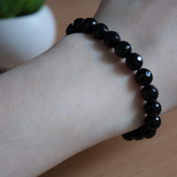 Bracelet Onyx Noir Facetté- Perles 8mm