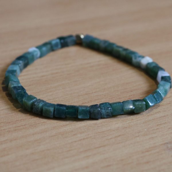 Bracelet Agate Mousse – Perles carrée 4mm