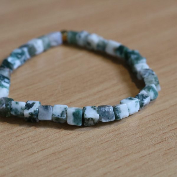 Bracelet Agate Arbre – Perles carrées 5mm