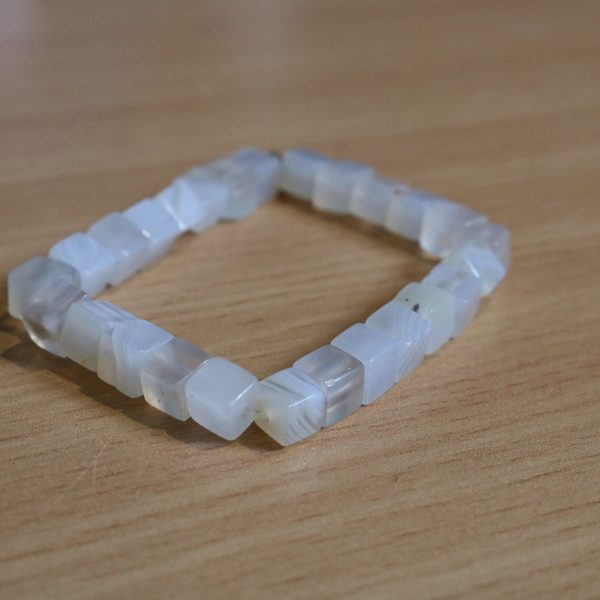 Bracelet Agate Blanche – Perles carrées 6mm