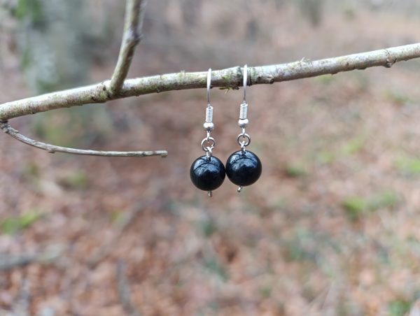 boucles d'oreilles boule en obsidienne arc en ciel ou rainbow 10mm noir pierre naturelle