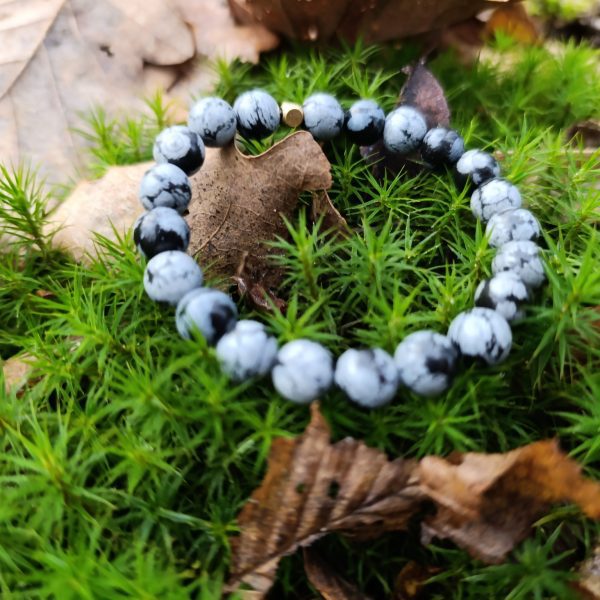 Bracelet Obsidienne Flocons de neige – Perles 8mm