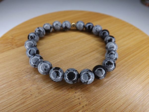 bracelet en obsidienne flocon de neige taille 8mm