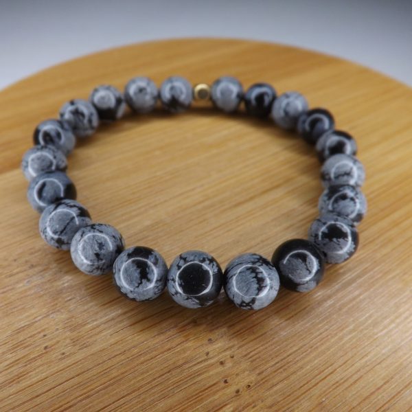Bracelet Obsidienne Flocons de neige – Perles 8mm