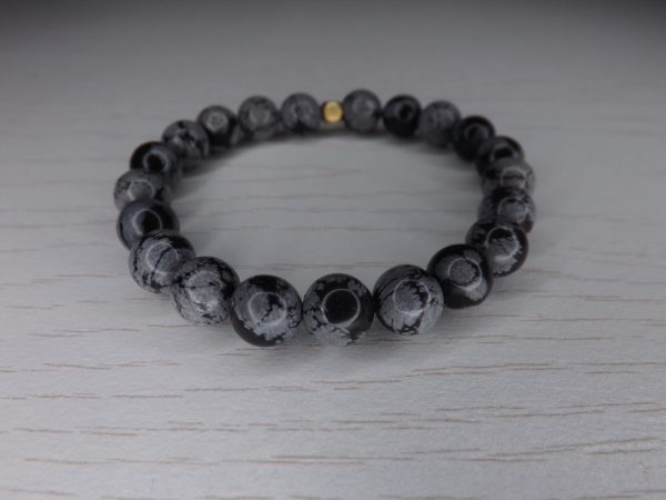 bracelet en obsidienne flocon de neige taille 8mm