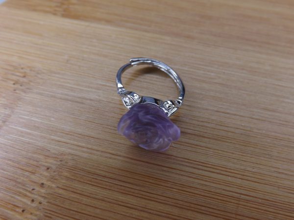 bague fluorine violet fleur métal argenté