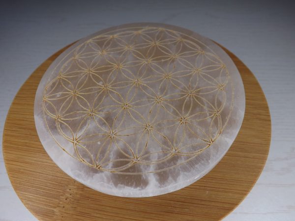 fleur de vie en sélénite maroc 10cm avec motif doré