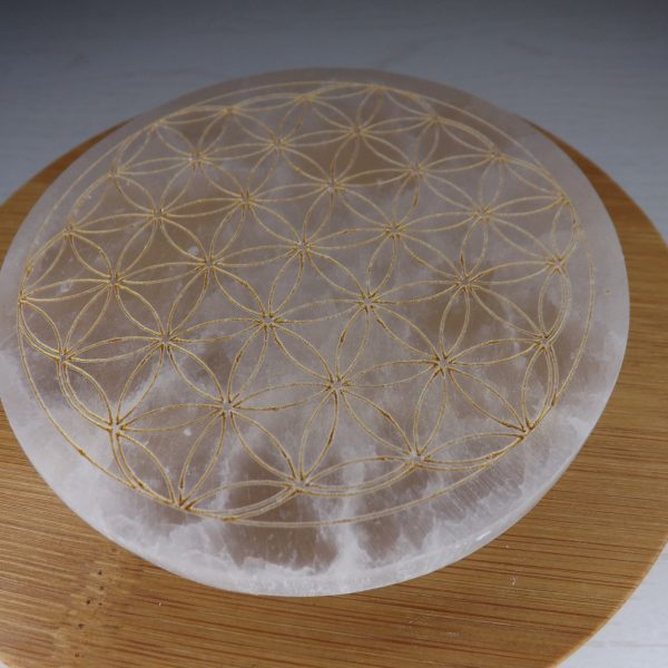 Fleur de vie 10cm en Sélénite motif doré