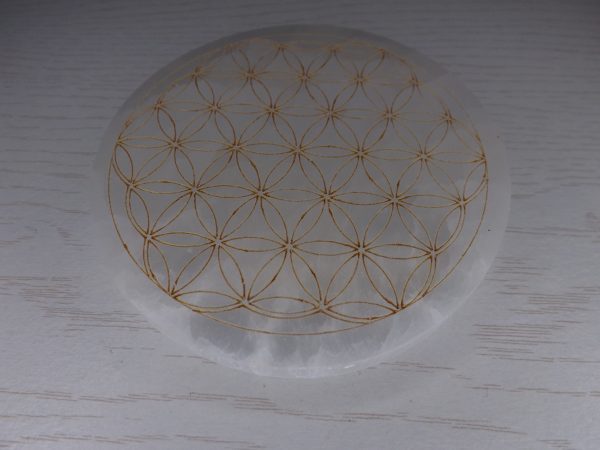 fleur de vie en sélénite maroc 10cm avec motif doré
