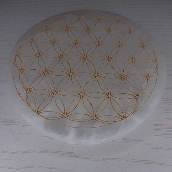Fleur de vie 10cm en Sélénite motif doré