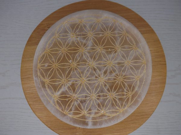 fleur de vie en sélénite maroc 10cm avec motif doré