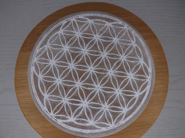 fleur de vie en sélénite maroc 10cm avec motif blanc