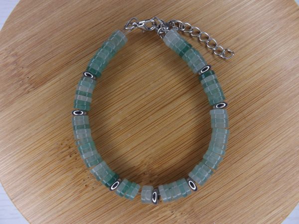 bracelet aventurine verte disque heishi pierre naturelle et métal argenté