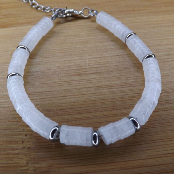 Bracelet Jade blanche Disque Heishi – Perles 6mm