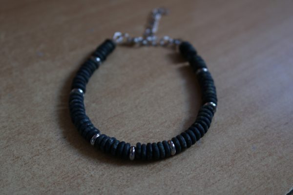 bracelet jaspe kambaba disque heishi pierre naturelle et métal argenté