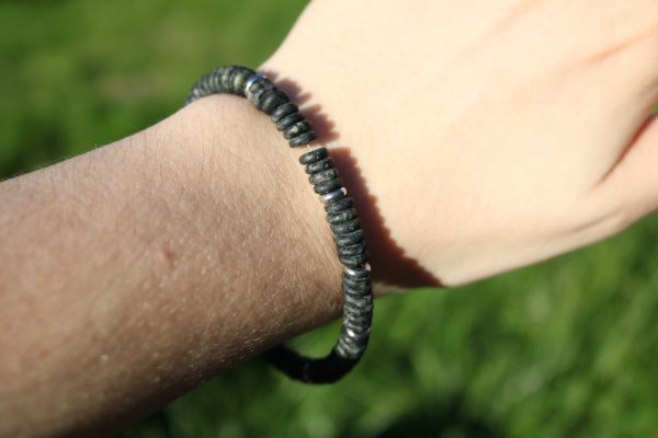 bracelet jaspe kambaba disque heishi pierre naturelle et métal argenté