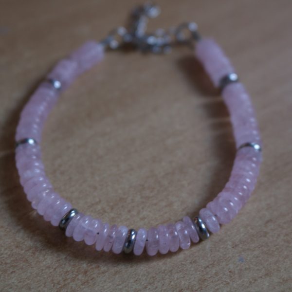 Bracelet Quartz Rose Disque Heishi – Perles 6mm