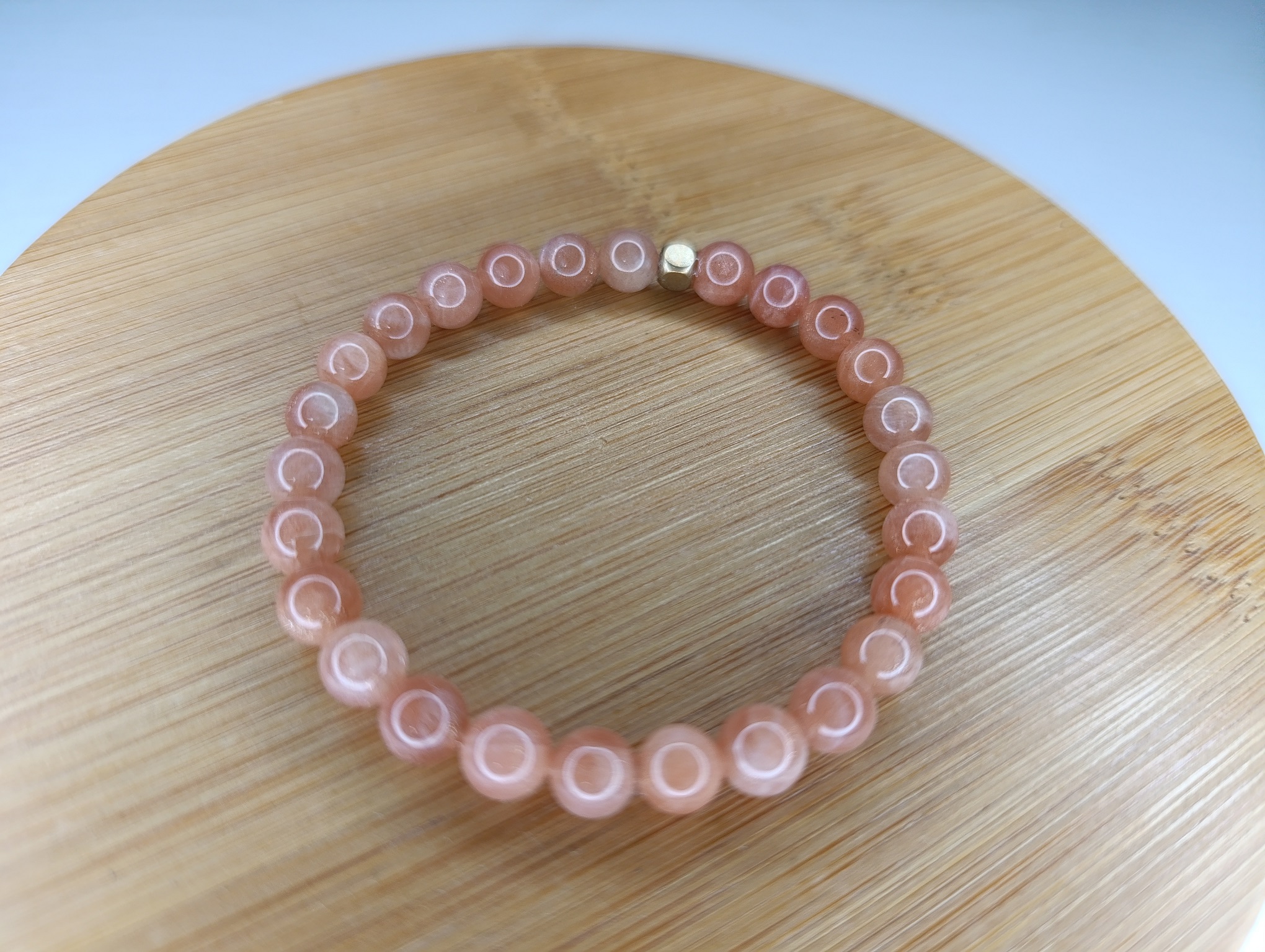bracelet boule perles de 6mm nuance orange pierre de soleil sunstone