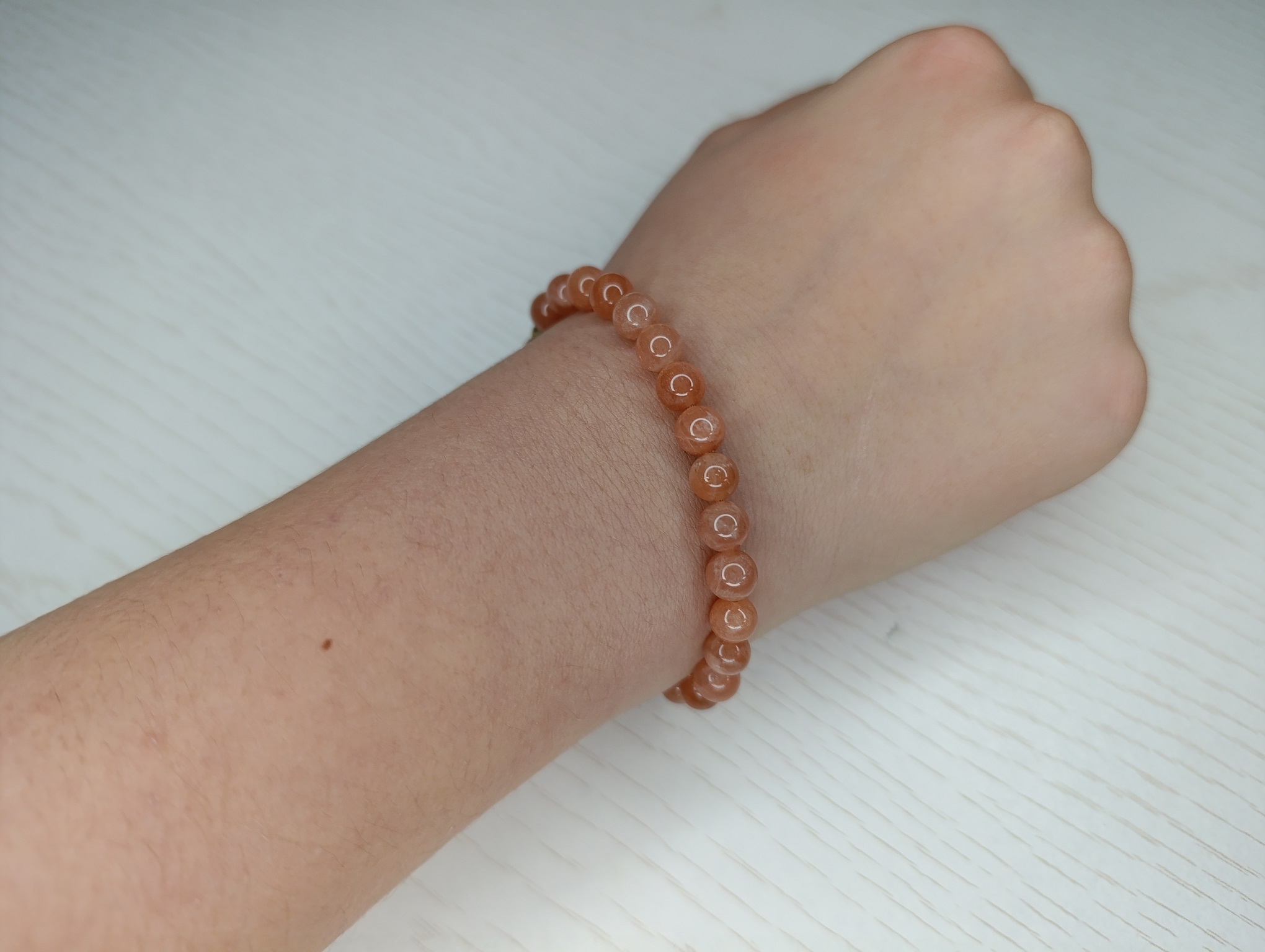 bracelet boule perles de 6mm nuance orange pierre de soleil sunstone