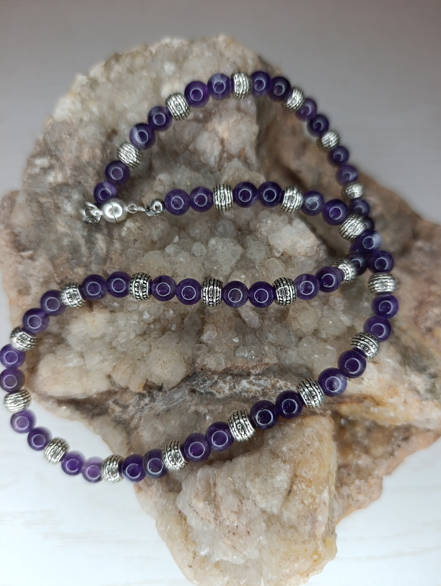 collier améthyste métal argenté 45cm brésil qualité A