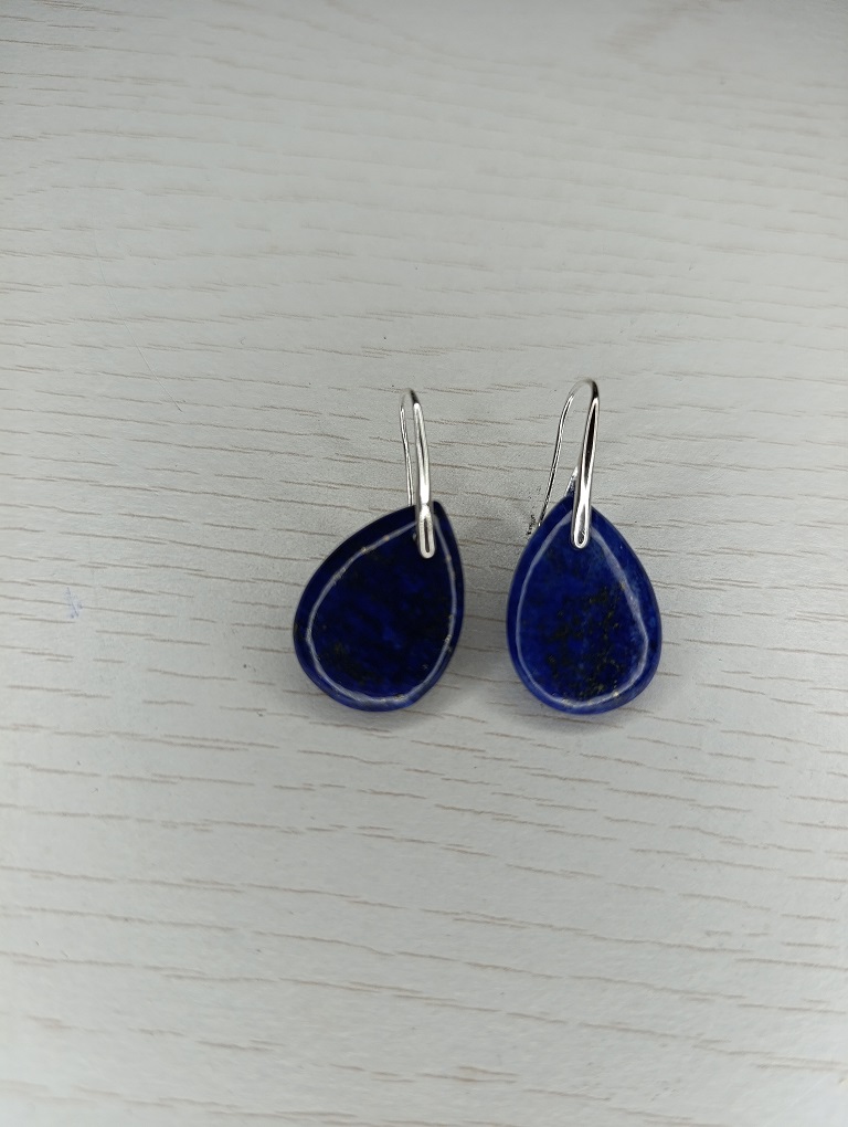 boucles d'oreilles en lapis lazuli bleu forme larme pierre naturelle pendantes laiton plaqué argent