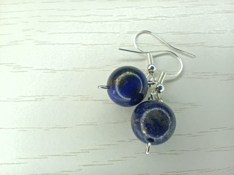 boucles d'oreilles en lapis lazuli bleu forme boule taille 10mm pierre naturelle