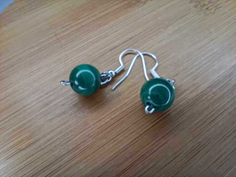 boucles d'oreilles en malachite vert forme boule taille 10mm pierre naturelle