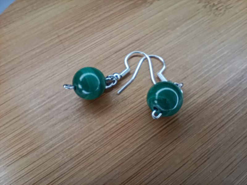 boucles d'oreilles en malachite vert forme boule taille 10mm pierre naturelle